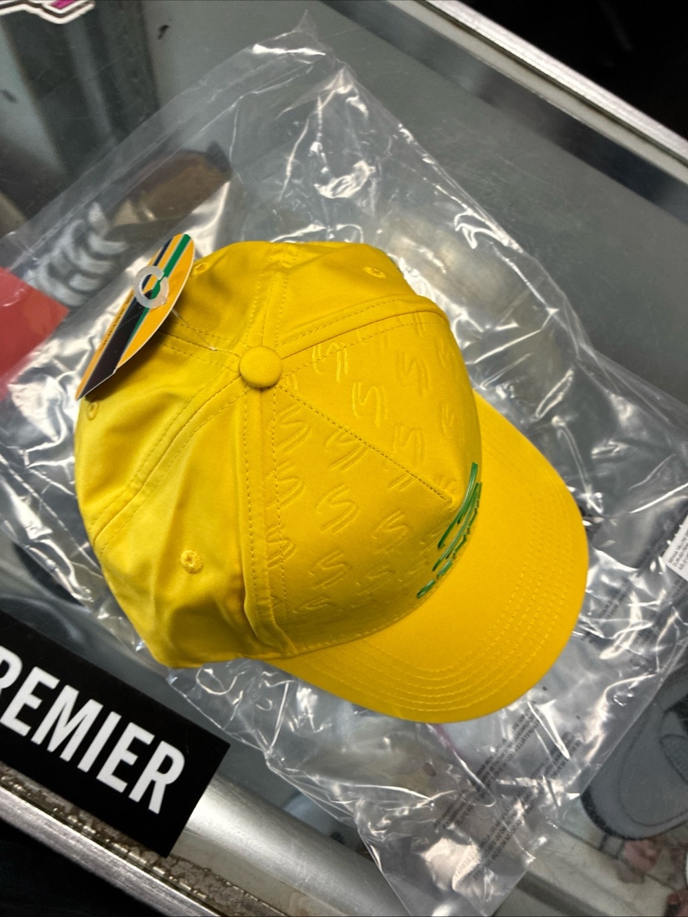 Ayrton Senna Debossed Logo Baseball Cap New NWT Rare OSFM Yellow - Picture 14 of 15